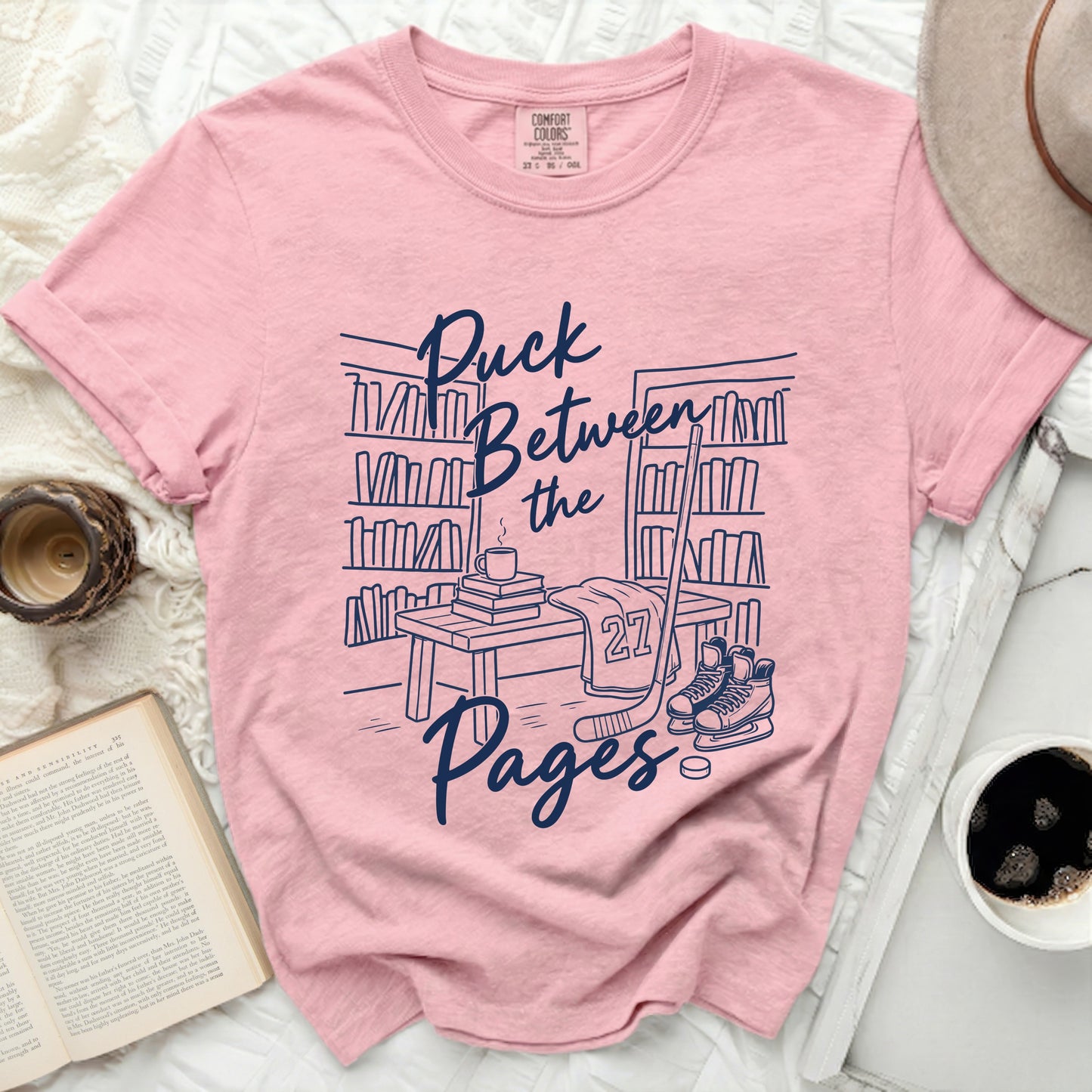Puck Between the Pages Hockey Tee