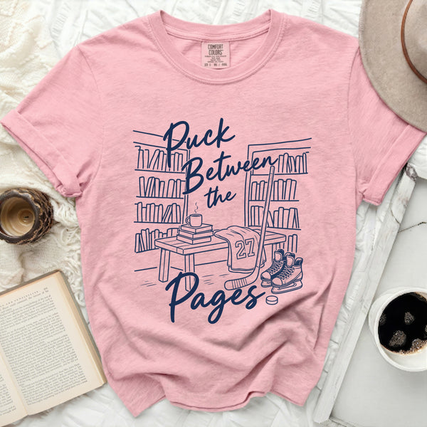 Puck Between the Pages Hockey Tee in Blossom