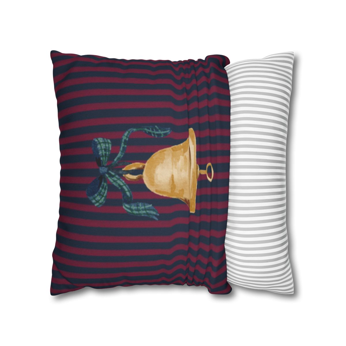 Festive Bell and Striped Design Pillow Cover