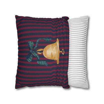 Festive Bell and Striped Design Pillow Cover
