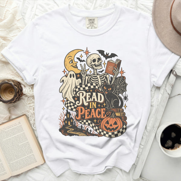 Read In Peace Cat Tee in White