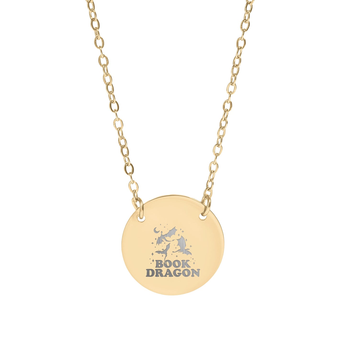 Book Dragon Engraved Gold-Colored Necklace