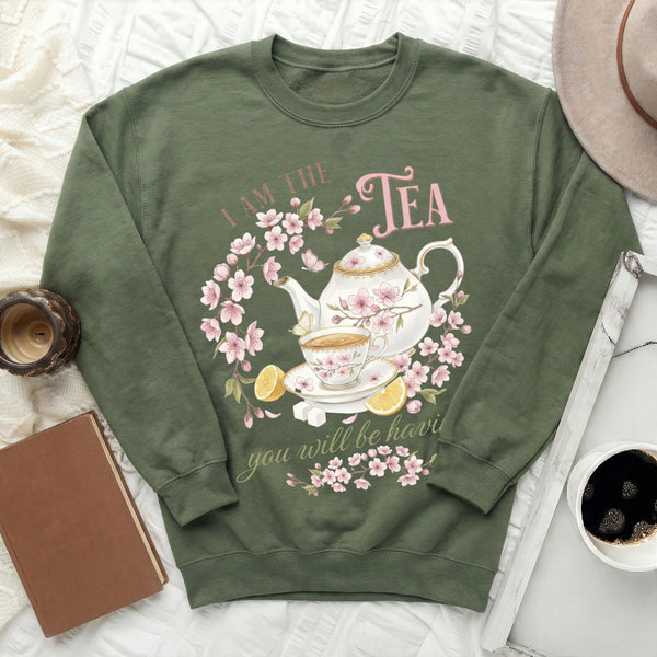 I AM THE TEA Sweatshirt in Military Green