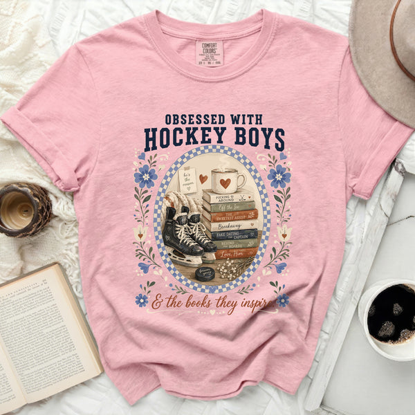 Obsessed With Hockey Boys & Books Tee in Blossom