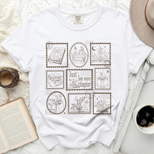 Just One More Chapter Stamp Tee in White