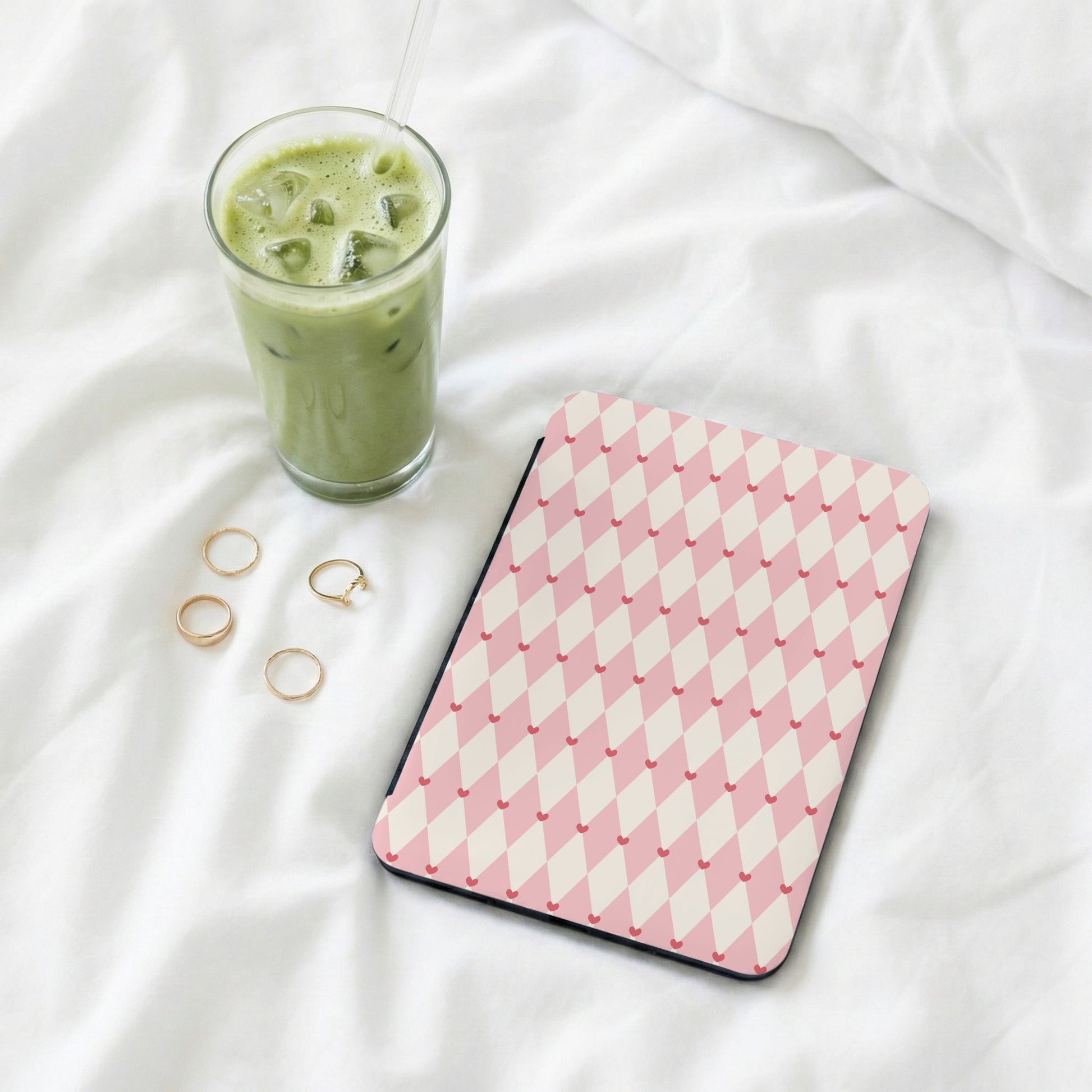 Pink and White Diamond Pattern Tablet Case Cover