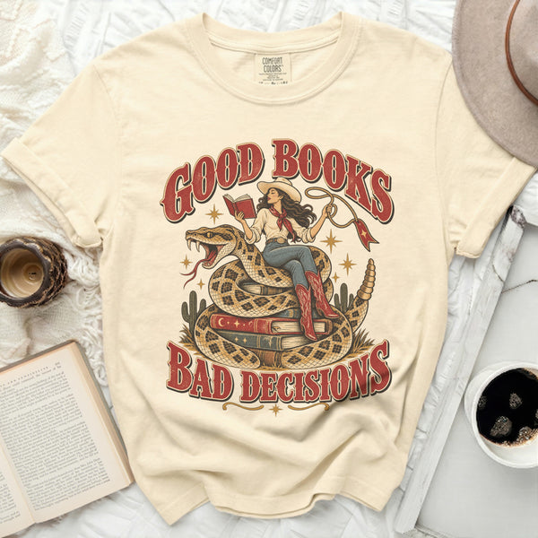 Good Books Bad Decisions Tee in Ivory
