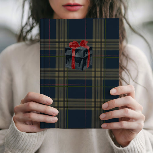 Plaid design hardcover notebook with gift box illustration