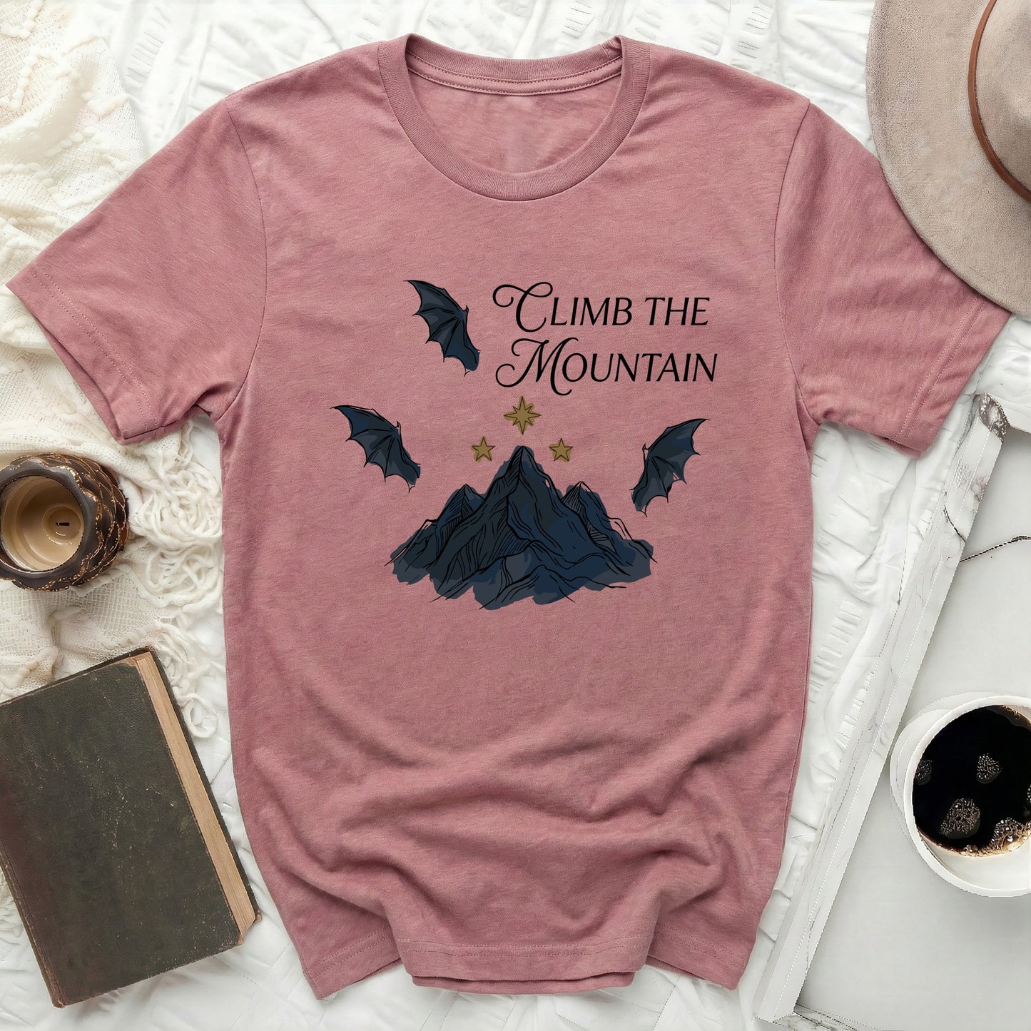 Climb The Mountain Bat Wings Stars Graphic Tee product type