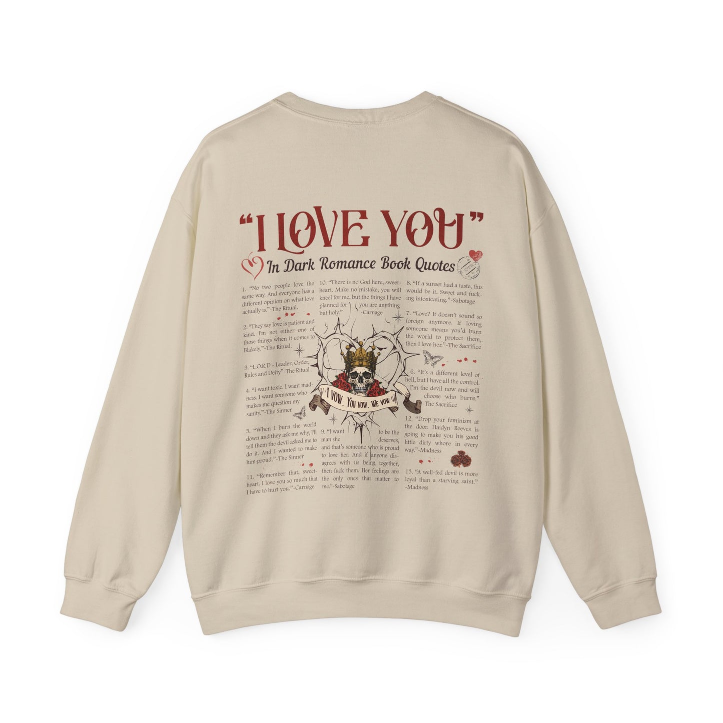 "I Love You" in Dark Romance Book Quotes Sweatshirt