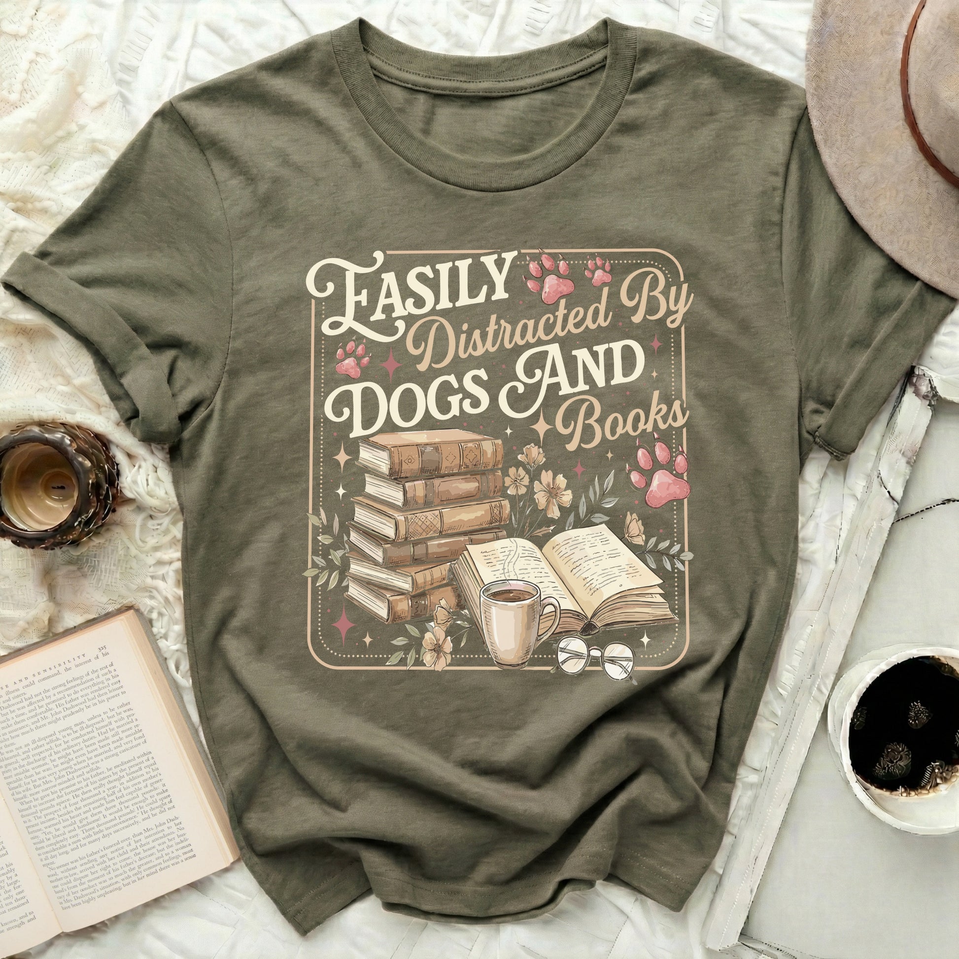 Easily Distracted by Dogs and Books T-Shirt
