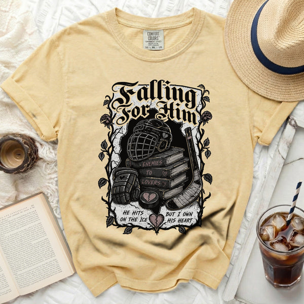 Falling For Him Hockey Romance Tee in Butter