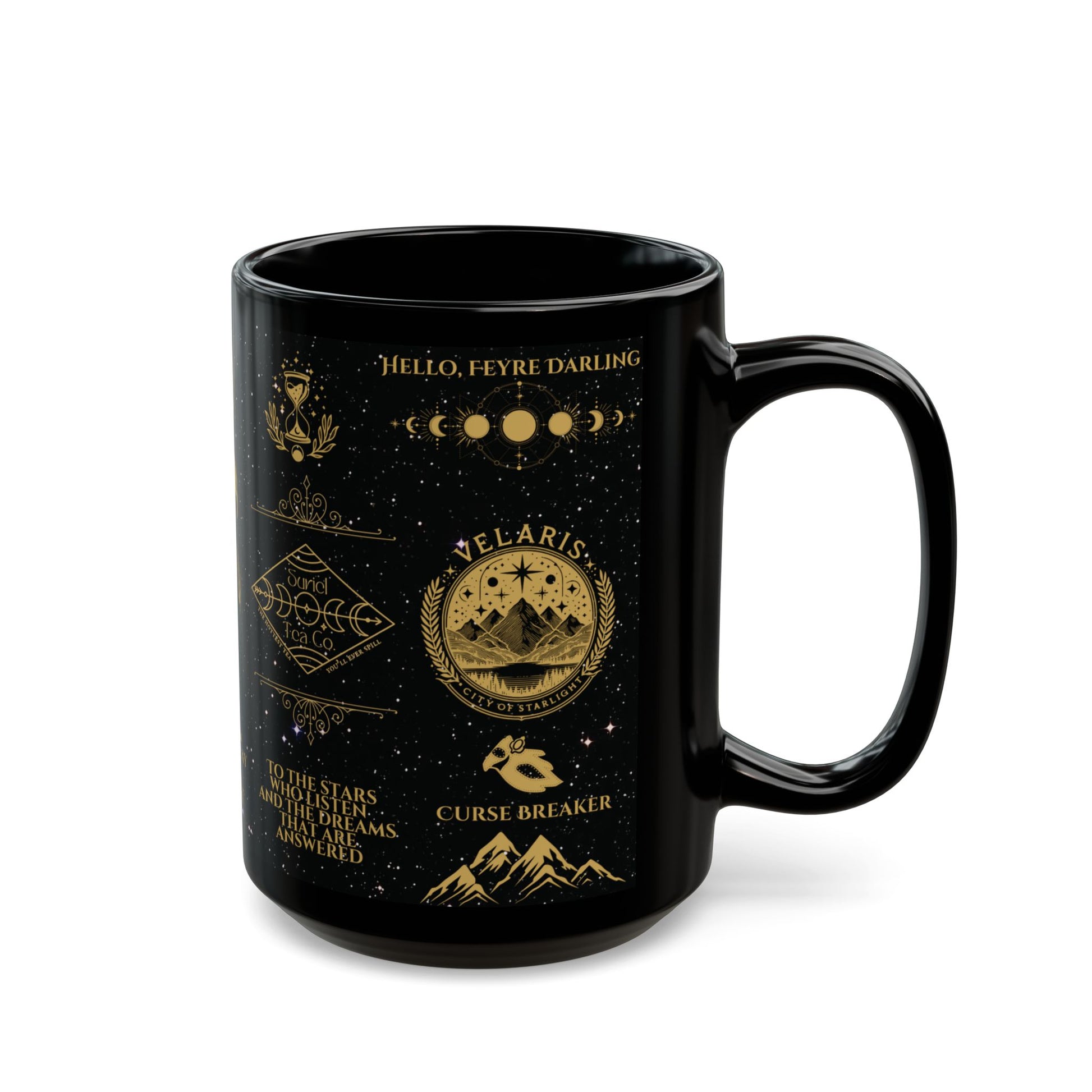a black coffee mug with a map of the world on it