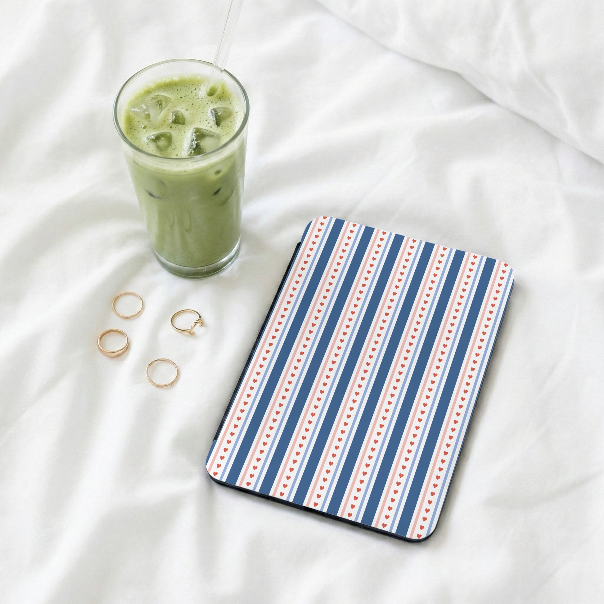 Blue and White Striped Pattern with Dots Product