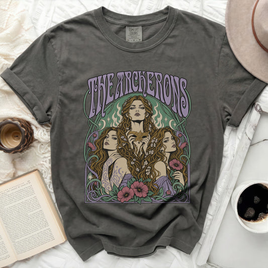 T-shirt with "THE ARCHERONS" text and art nouveau style women.