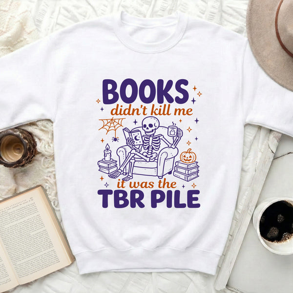 TBR Pile Halloween Sweatshirt in White