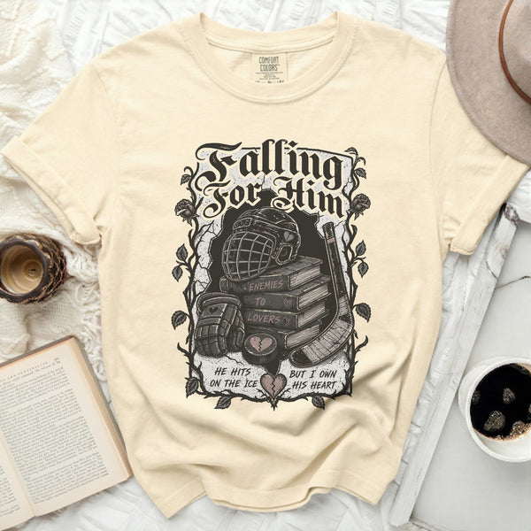 Falling For Him Hockey Romance Tee in Ivory