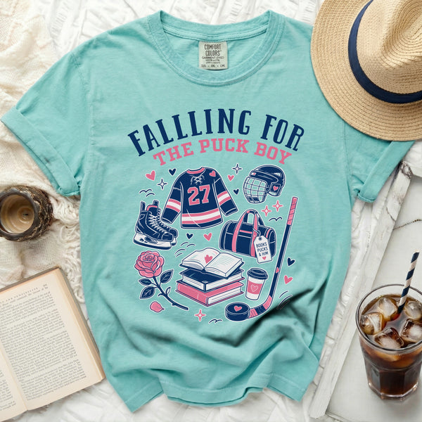 Falling For The Puck Boy Tee in Island Reef