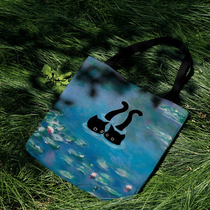 Monet-Inspired Waterlily Cat Tote Bag 🐾🎨