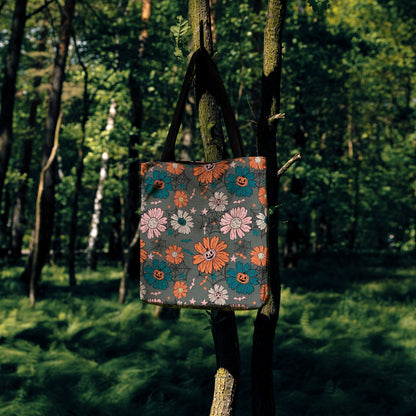 Spooky Floral Halloween Woven Tote Bag 🌸🎃