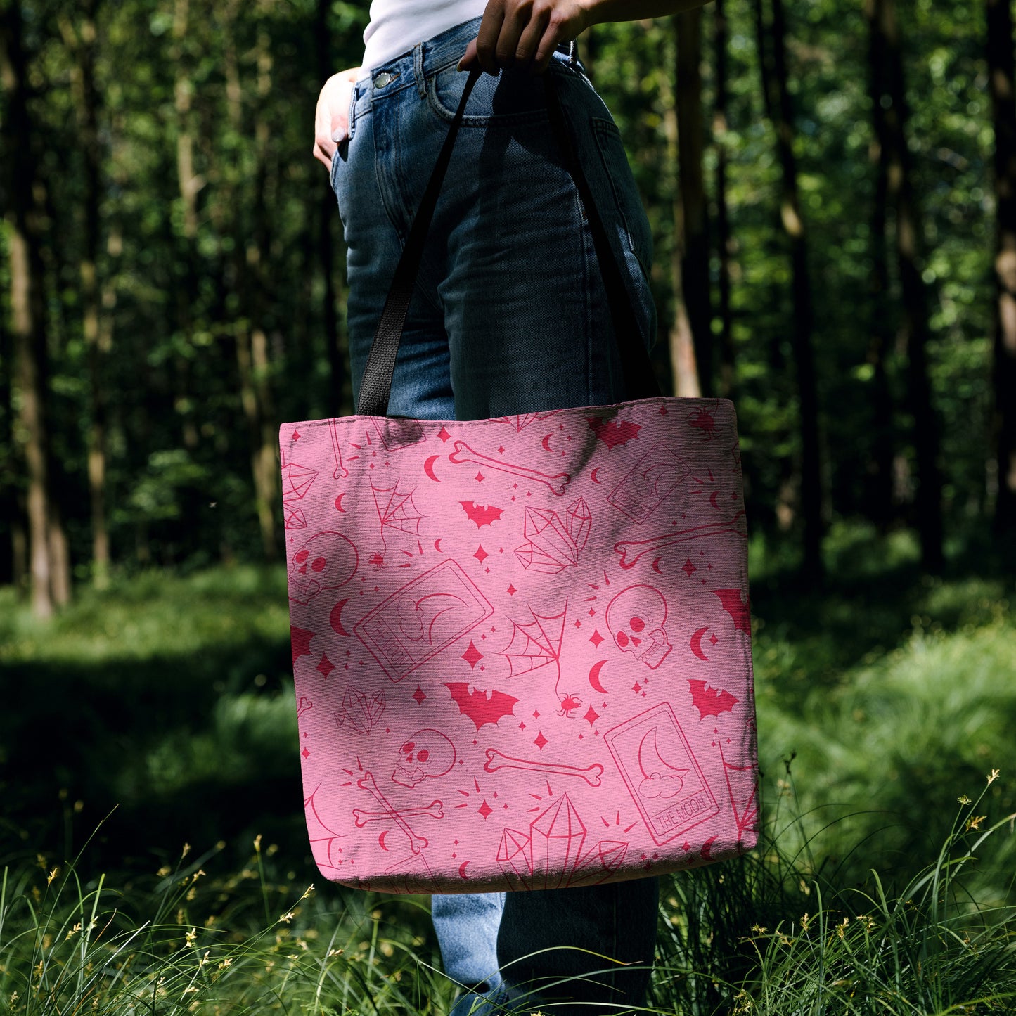 Pink Gothic Halloween Woven Tote Bag 🎀🕸️