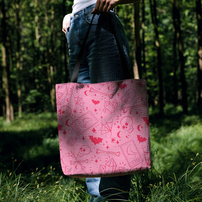 Pink Gothic Halloween Woven Tote Bag 🎀🕸️