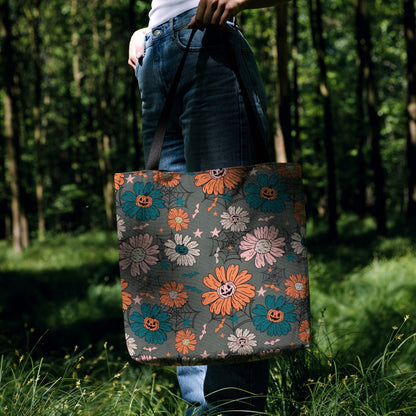 Spooky Floral Halloween Woven Tote Bag 🌸🎃