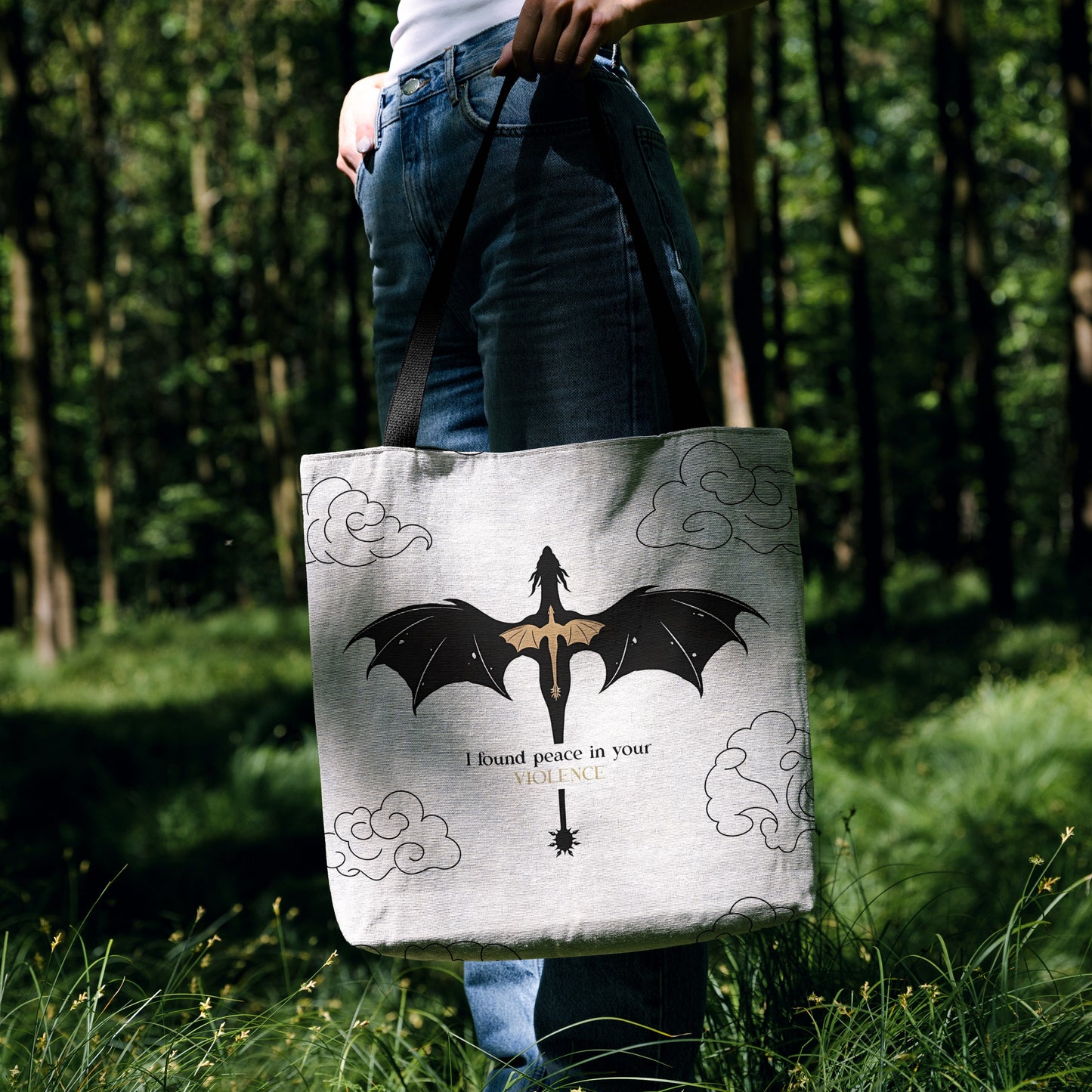 Peace in the Violence: Fourth Wing Dragon Woven Tote Bag