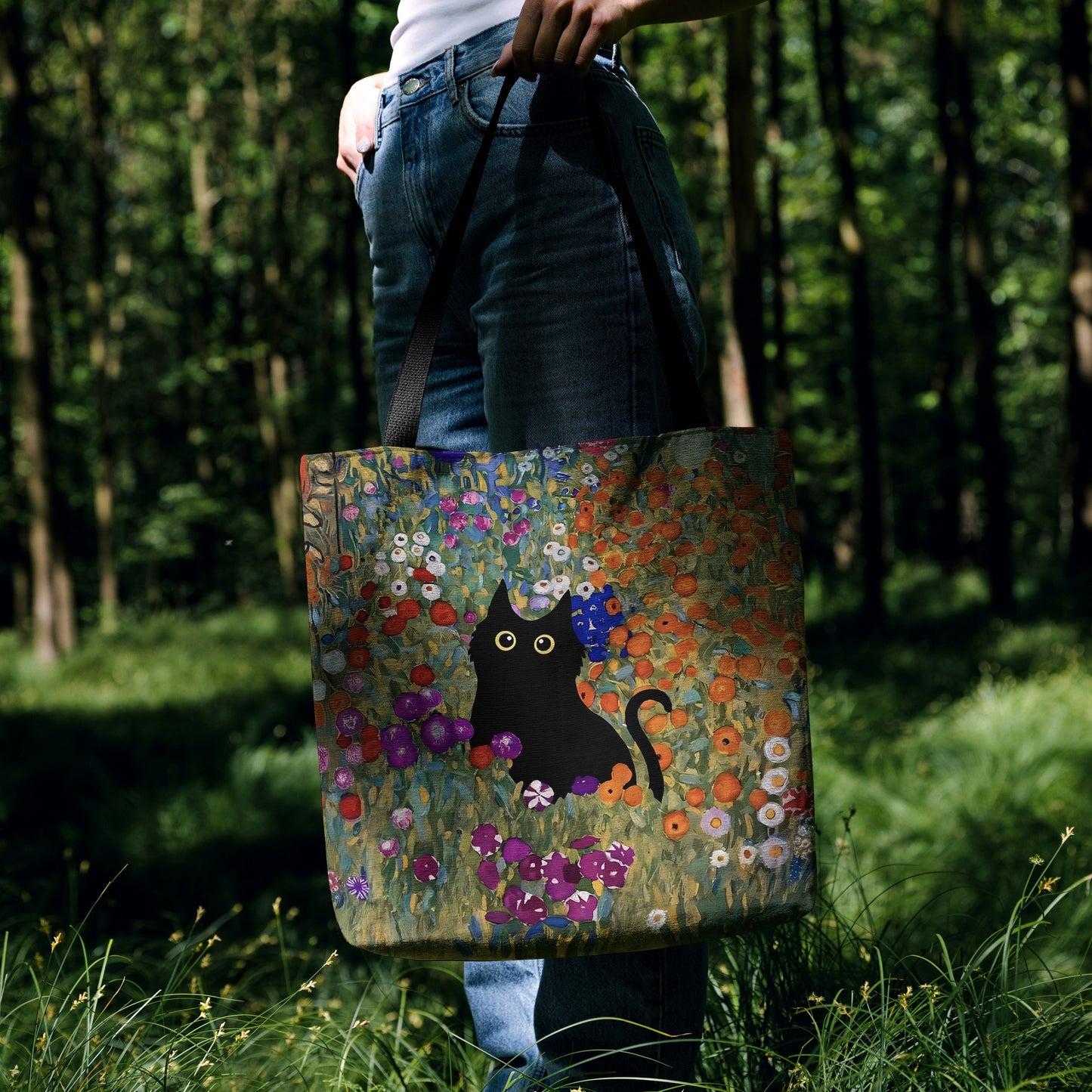 Klimt-Inspired Black Cat Tote Bag 🎨🐾