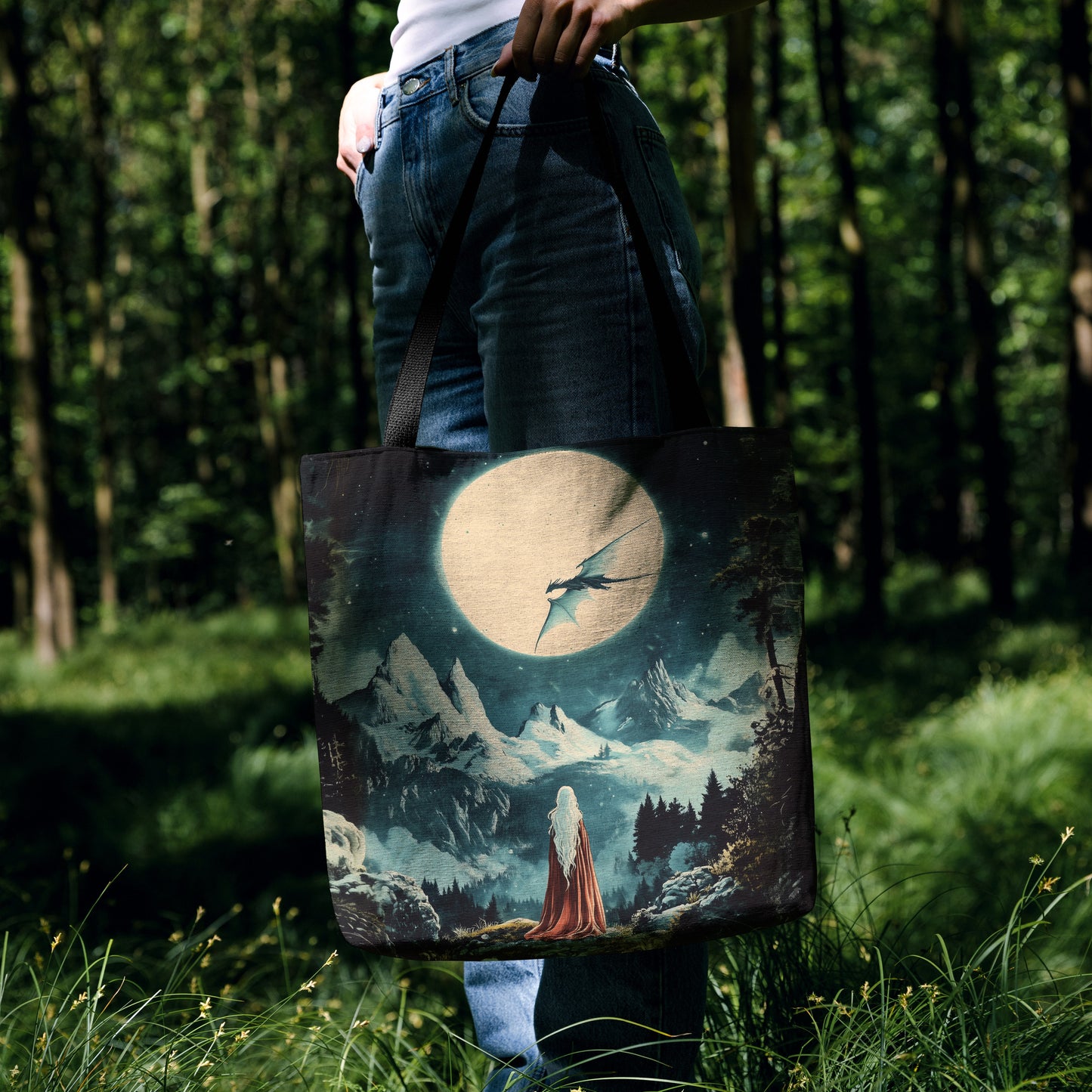 Mystical Mountain Wyvern Woven Tote Bag 🌌🐉