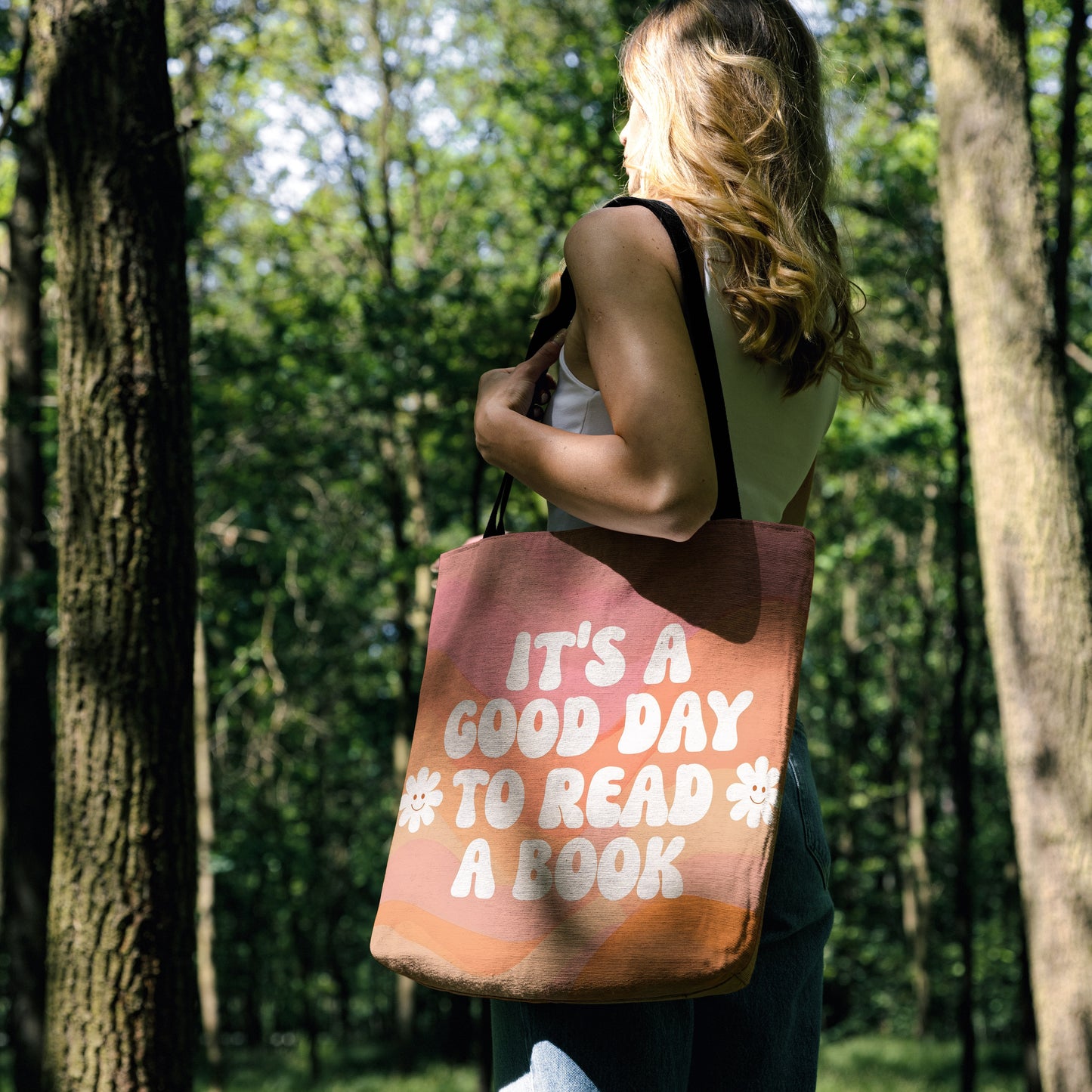 Bookworm Bliss Woven Tote Bag 📚🌸