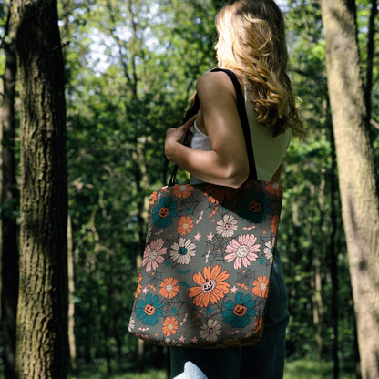 Spooky Floral Halloween Woven Tote Bag 🌸🎃