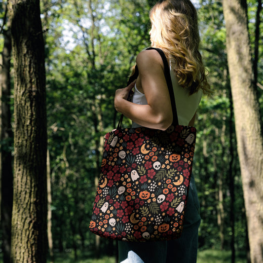 Whimsical Halloween Floral Tote Bag 🎃👻