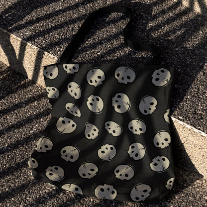 Dark Academia Halloween Skull Print Woven Tote Bag🖤💀