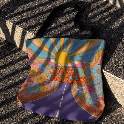 Retro 'You Are Limitless' Woven Tote Bag 🌞🌈