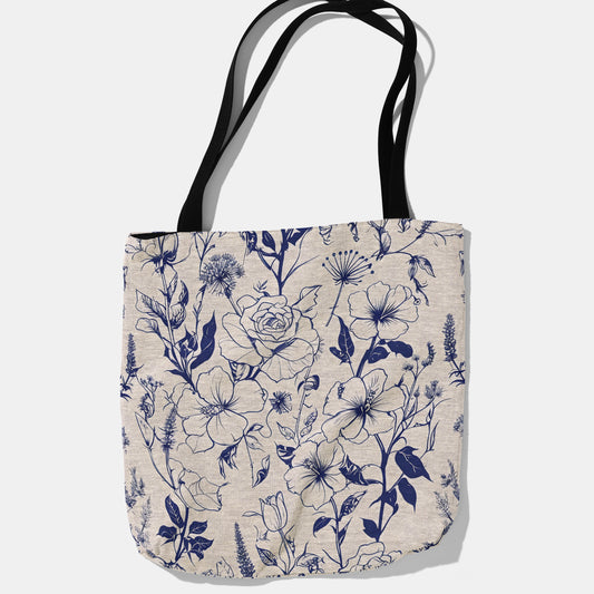 Blue Botanical Woven Woven Tote Bag