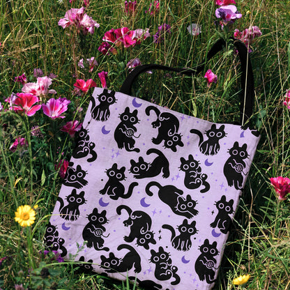 🐾 Witchy Cat Woven Tote Bag 🌙