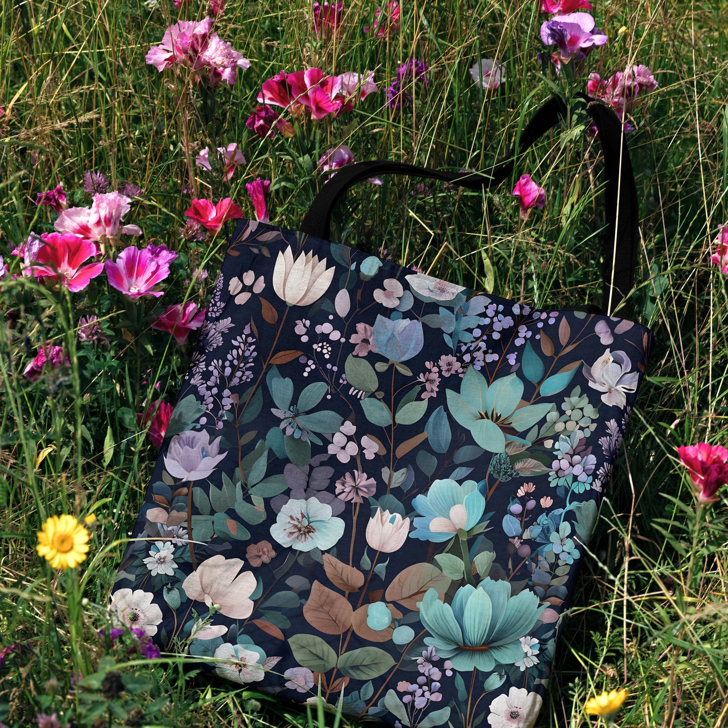 Midnight Floral Woven Tote Bag 🌙🌸