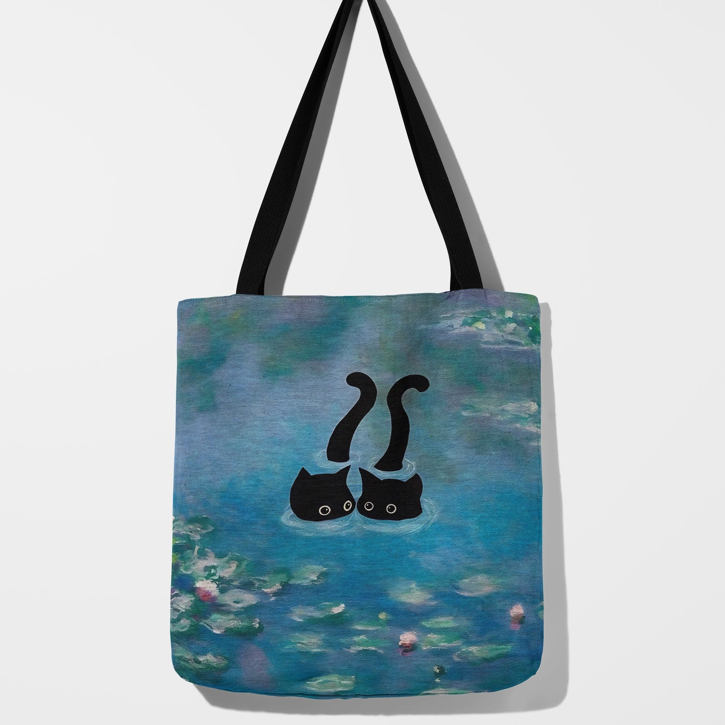 Monet-Inspired Waterlily Cat Tote Bag 🐾🎨