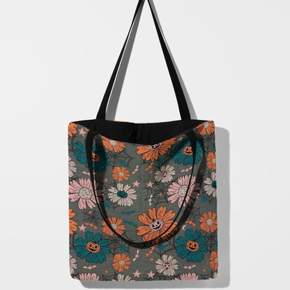 Spooky Floral Halloween Woven Tote Bag 🌸🎃