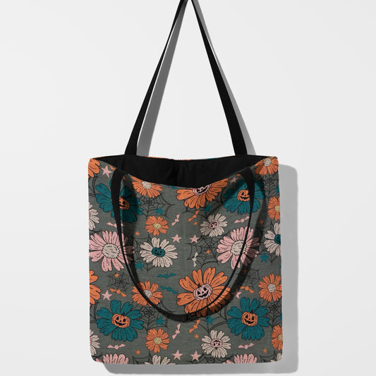 Spooky Floral Halloween Woven Tote Bag - MagicMerchEmporium