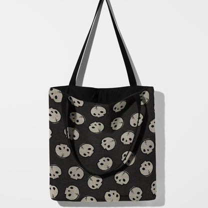 Dark Academia Halloween Skull Print Woven Tote Bag🖤💀