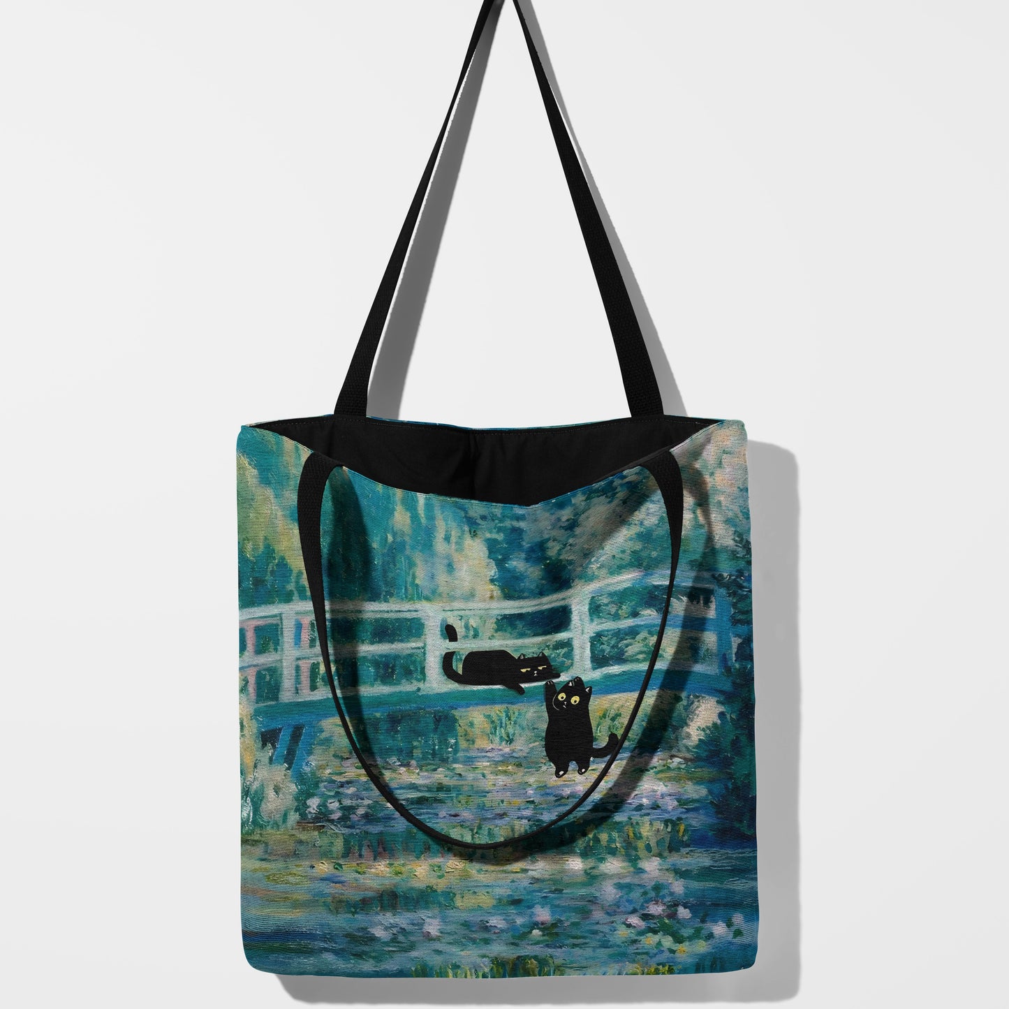 Black Cats on Monet’s Water Lily Bridge Tote Bag 🐾🎨