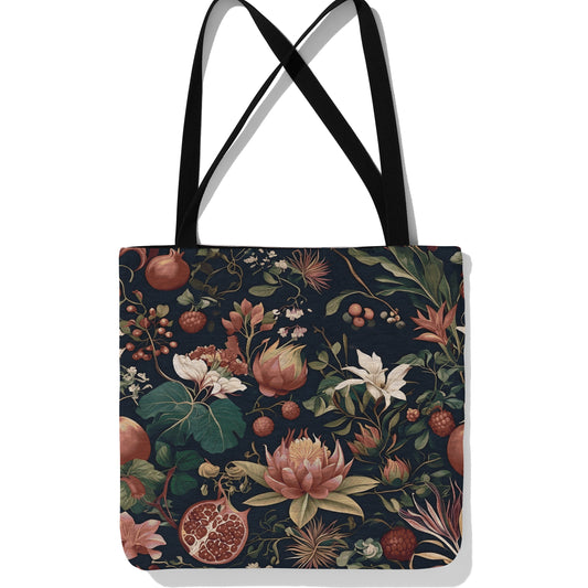 Dark Academia Floral Woven Tote Bag