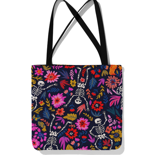 Floral Skeleton Woven Tote Bag