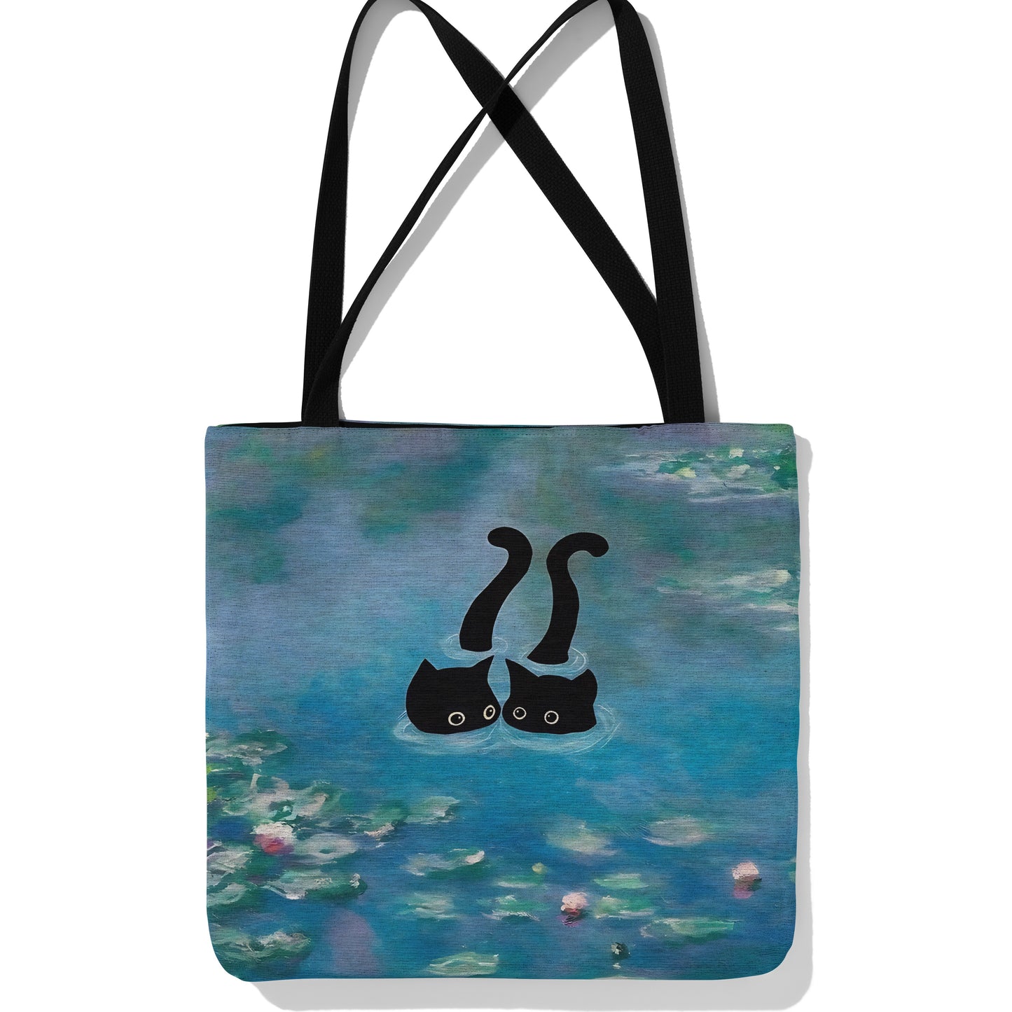 Monet-Inspired Waterlily Cat Tote Bag 🐾🎨