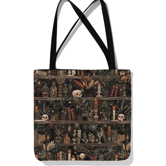 Whimsigoth Bookshelf Woven Tote Bag