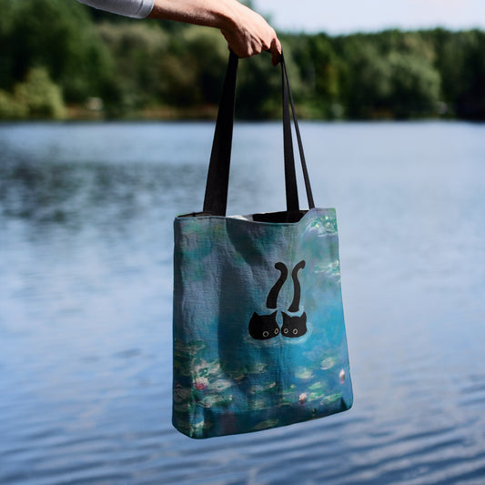 Monet-Inspired Waterlily Cat Tote Bag 🐾🎨