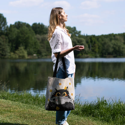 🐾 Cozy Cat & Daisy Woven Tote Bag 🌼