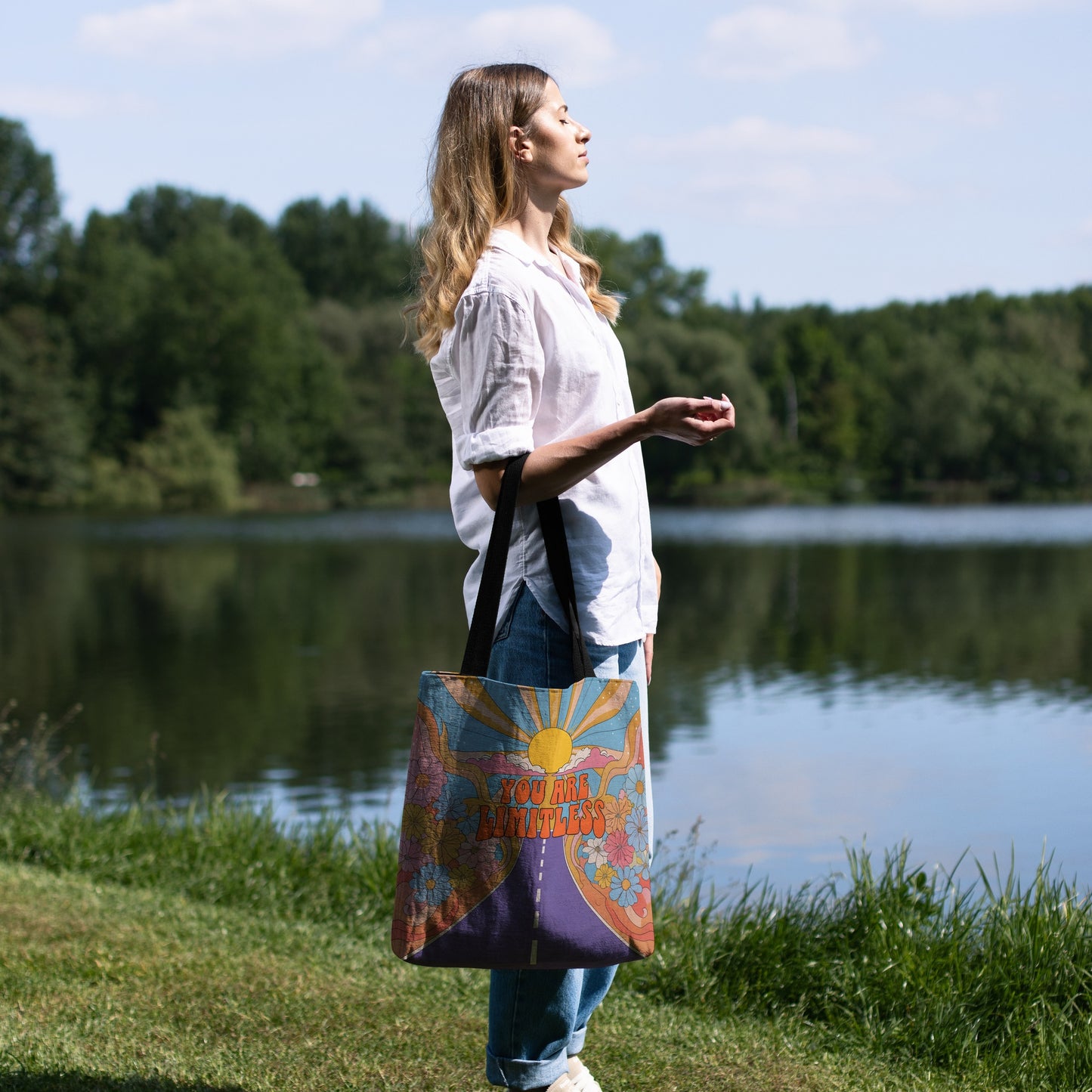 Retro 'You Are Limitless' Woven Tote Bag 🌞🌈